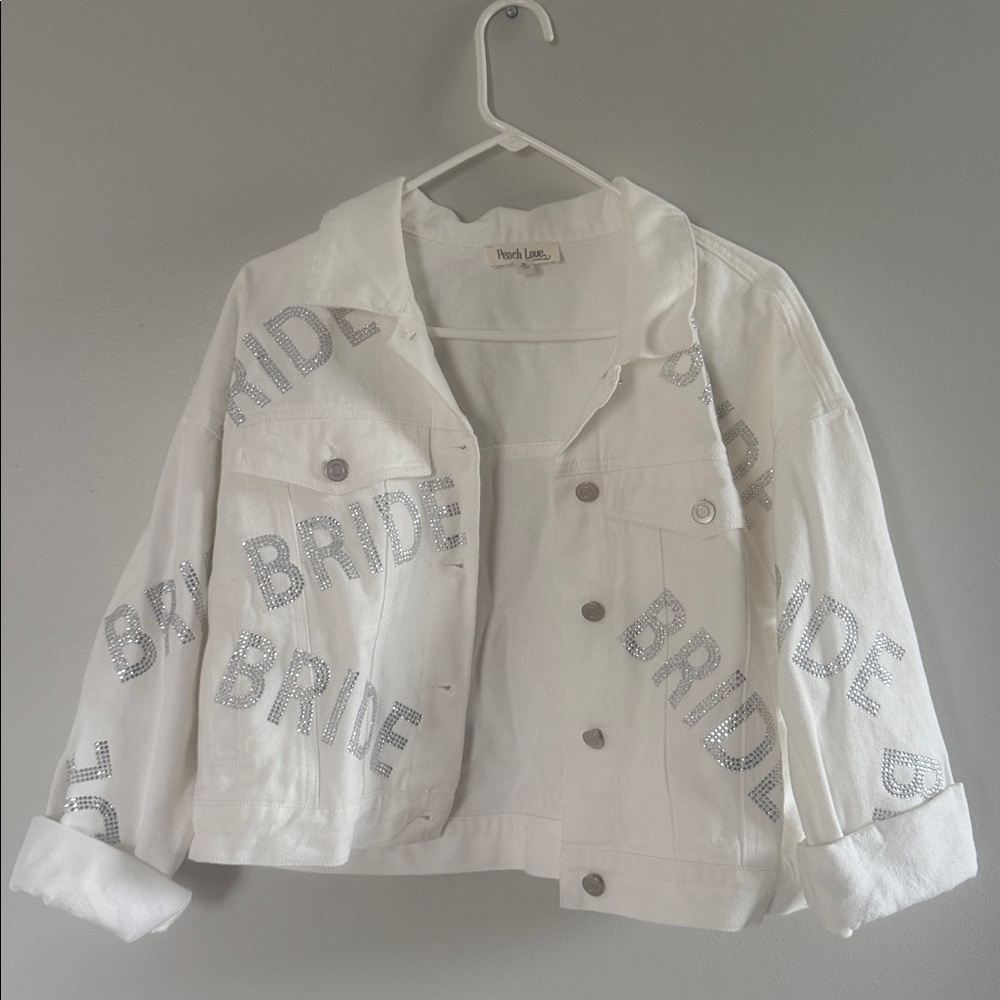 Peach Love California White Bride Jean Jacket
